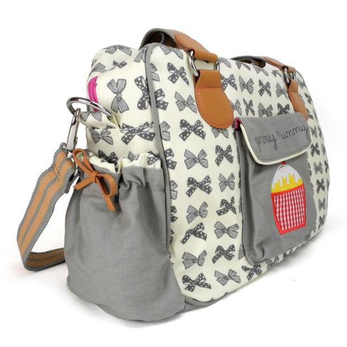 Image of Pink Lining - Yummy Mummy Changing Bag - Grey Bows