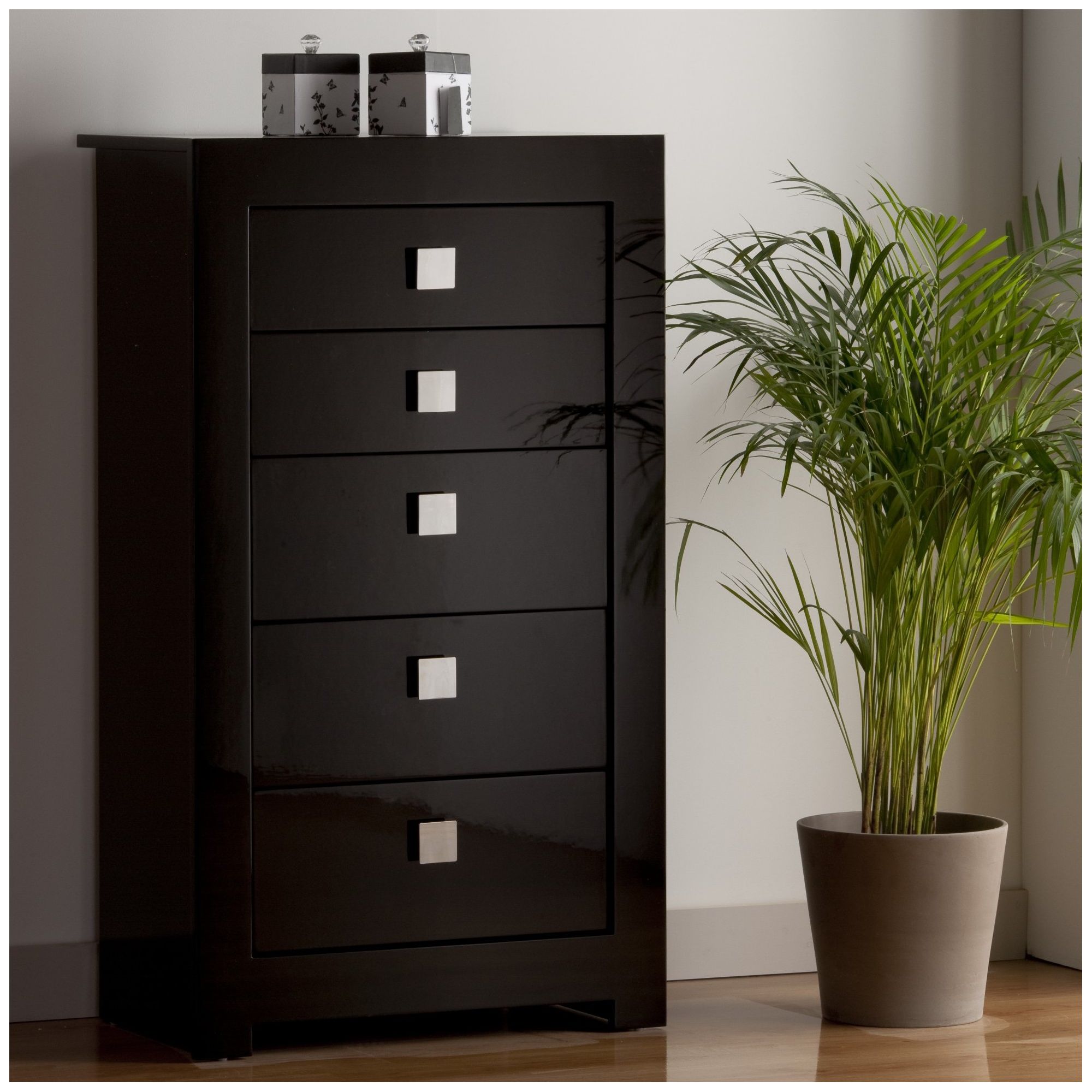 World Furniture Modena Five Drawer Tall Chest of Drawers in Black at Tesco Direct