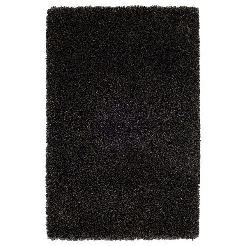 Image of Husain International Plain Black / Grey Shag Rug - 150cm X 90cm (4 Ft 11 In X 2 Ft 11.5 In)