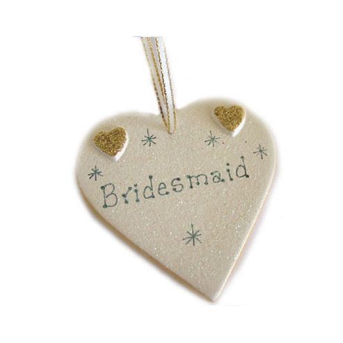 Image of Bridesmaid Gold Sparkle Heart Wedding Keepsake Large
