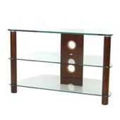 3 Shelf TV stand with Clear glass and dark wood legs