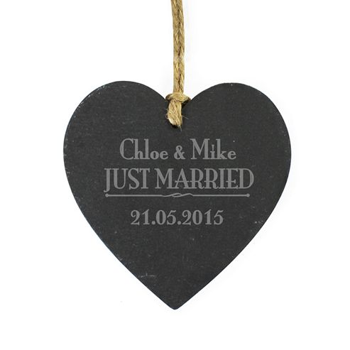 Image of Personalised Just Married... Slate Heart Decoration