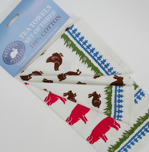 Image of Brixton Pottery Farm Animal Design Tea Towels, Set Of 3