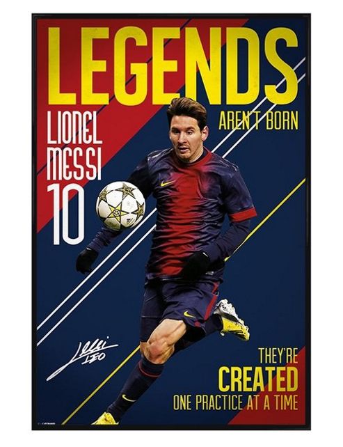 Image of Barcelona Fc Messi Gloss Black Framed Legends Aren't Born Bfc Poster