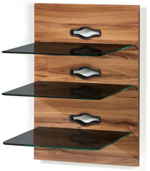 Image of Vcm Xeno-3 Wall Furniture With 3 Glass Shelves And Media Storage - Milano Varnish / Black Glass