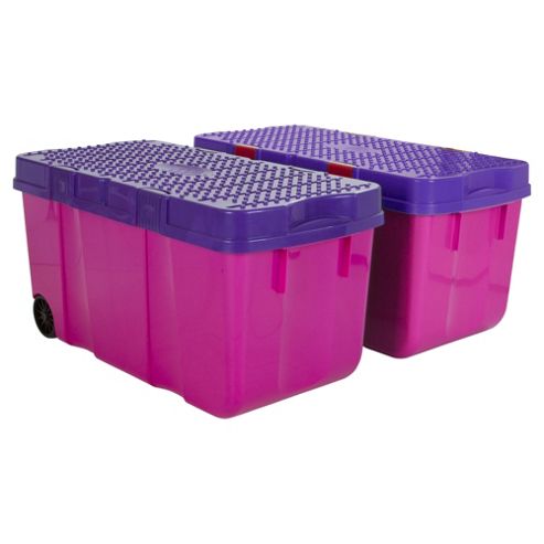 Image of Wham Tough Cart Plastic Storage Boxes - 2 Pack - Pink