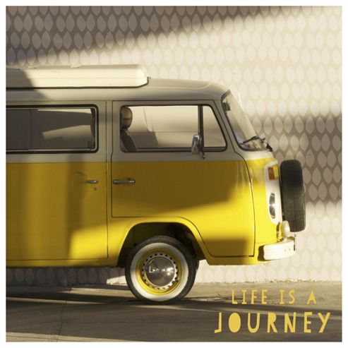 Image of Retro Campervan Canvas Yellow 35 X 35cm