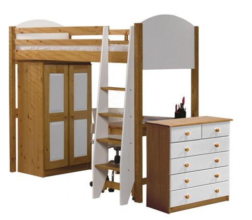 Image of Verona High Sleeper Bed Set 3 Antique With White Details