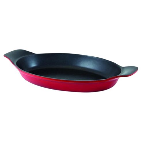 Image of Grunwerg Cast Aluminium Oval Au Gratin Serving Dish, Red