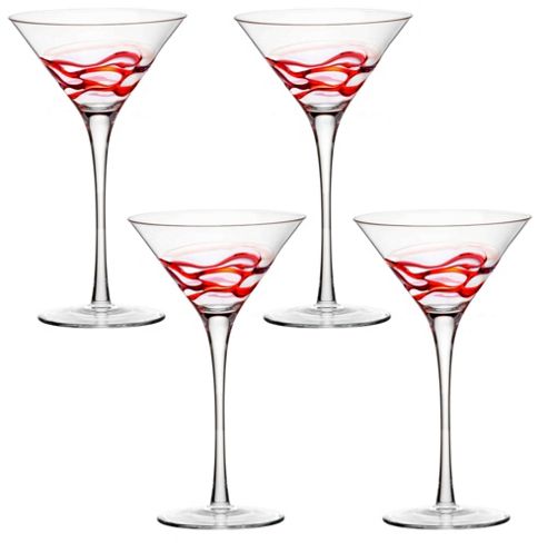 Image of Bormioli Rocco Ceralacca Martini Cocktail Glasses - 4 Piece Set - Red - 240ml