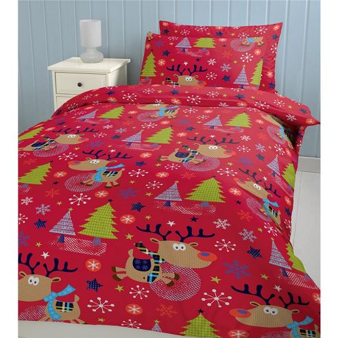 Image of Catherine Lansfield Cosy Corner Christmas Fabric Bag Christmas With Rudolph Multi Coloured Double Quiltset