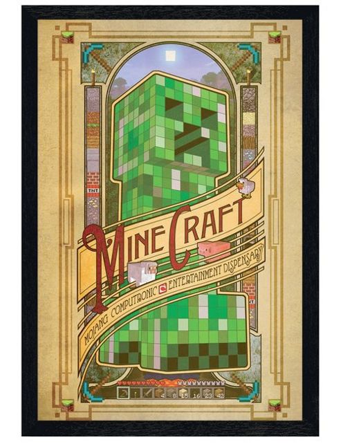 Image of Black Wooden Framed Minecraft Creeper Statue Poster