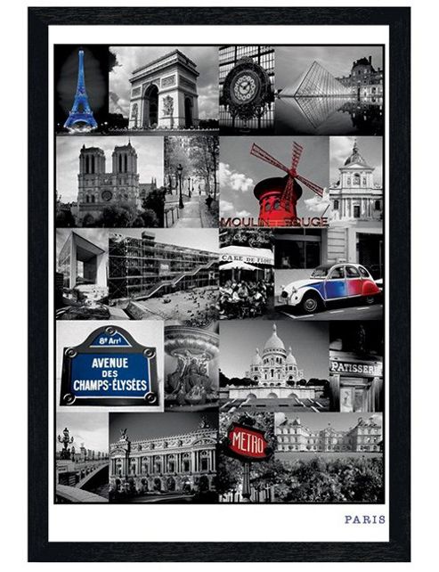 Image of Black Wooden Framed Parisian Collage Poster