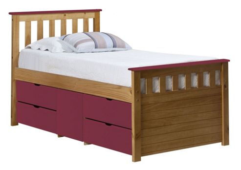 Image of Captains Ferrara Storage Bed 3ft Antique With Fuschia Details