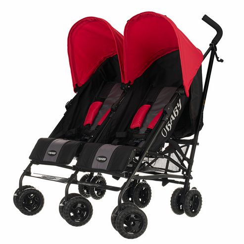 Image of Obaby Apollo Black & Grey Twin Stroller - Red