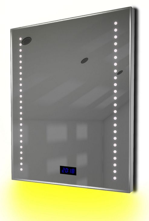 Image of Digital Clock Shaver Bathroom Mirror With Under Lighting, Demist & Sensor K191y