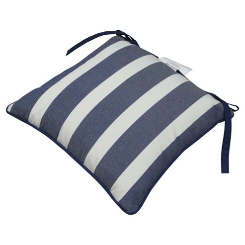 Image of Striped Polycotton Garden Chair Cushion, Blue & White Stripes 35x35cm