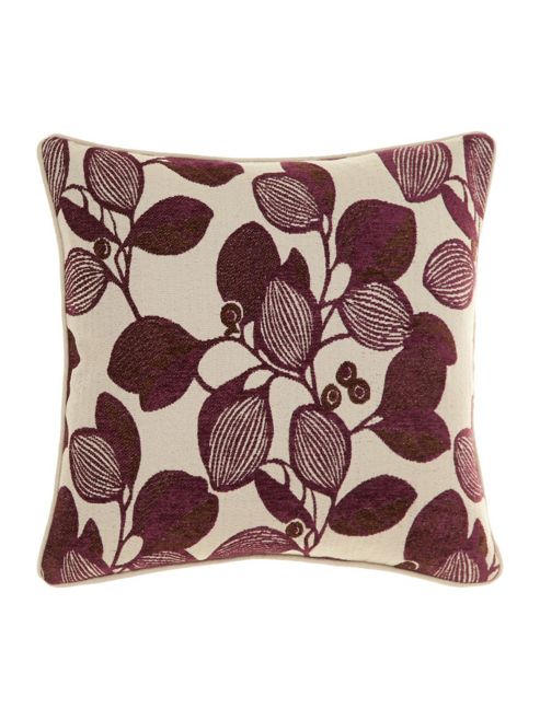 Image of Linea Leaf Design Chenille Cushion, Purple