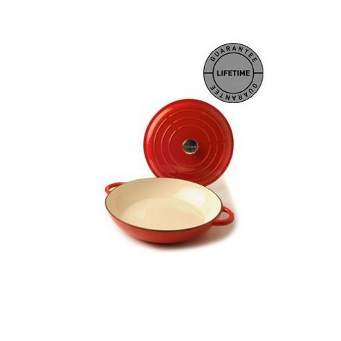 Image of Linea Red 30cm Low Round Cast Iron Casserole In Red