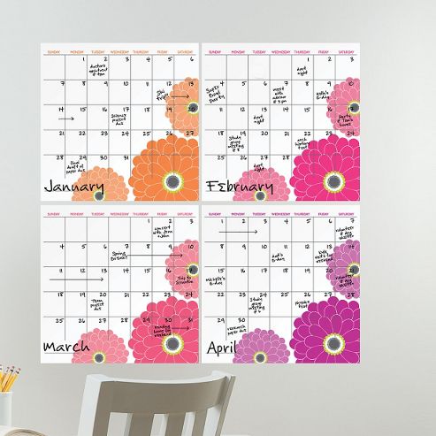 Image of Wallpops Zinnia 4 Piece Dry Erase Calendar Wall Stickers