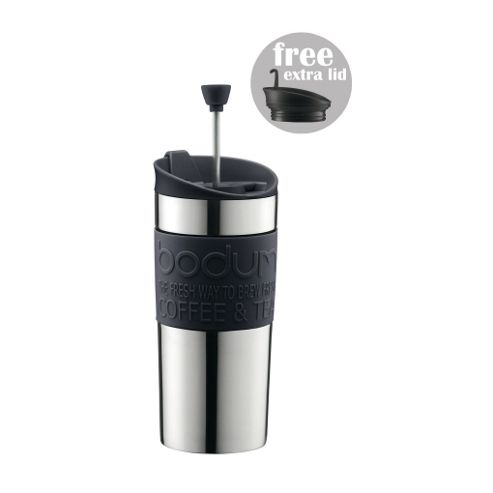 Image of Bodum Stainless Steel Travel Mug And Press Set 0.35l Black