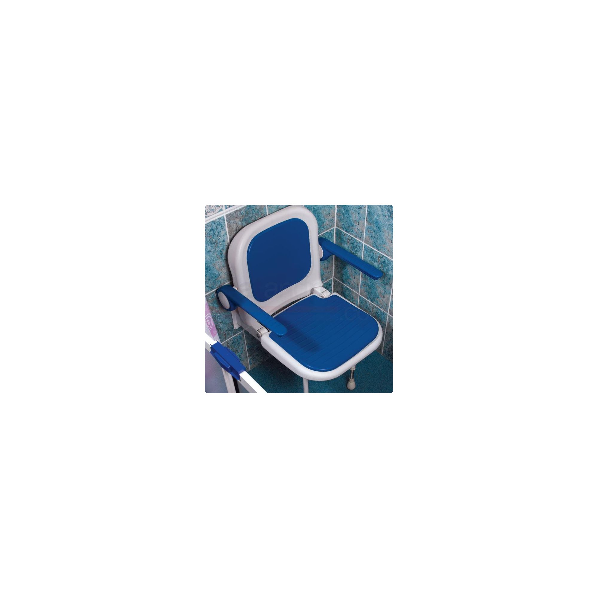 AKW 4000 Series Standard Fold Up Shower Seat Blue with Back and Arms Blue at Tesco Direct