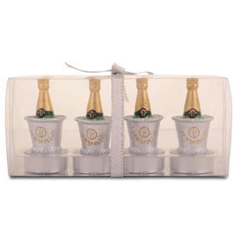 Image of Set Of Four 'champagne In Ice Bucket' Novelty Candles