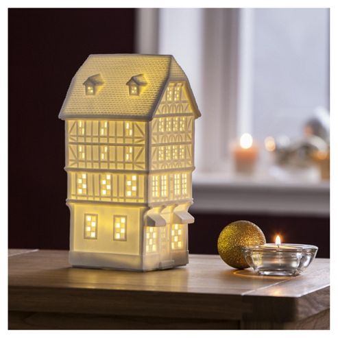 Image of Dobbies White Porcelain Light Up Town House
