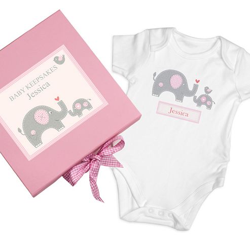 Image of Personalised Pink Baby Elephant Gift Set - Baby Vest