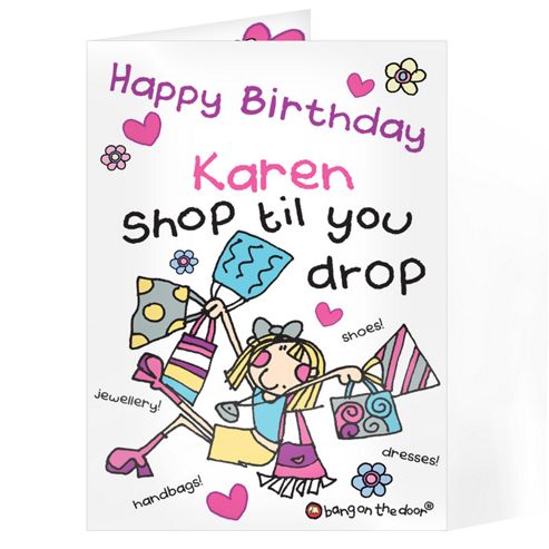 Image of Personalised Bang On The Door Shop Till You Drop Card