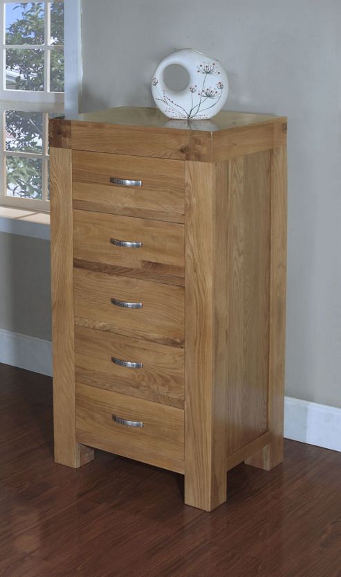 Image of Ametis Santana Blonde Oak 5 Drawer Narrow Chest