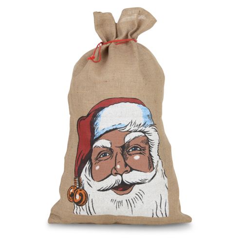 Image of Large Hessian Jute Drawstring Father Christmas Sack Gift Bag