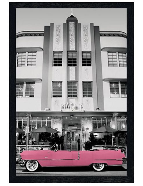 Image of Urban Photography Black Wooden Framed Pink Cadillac Poster