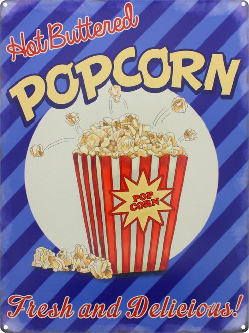 Image of Hot Buttered Popcorn Fresh & Delicious Tin Sign