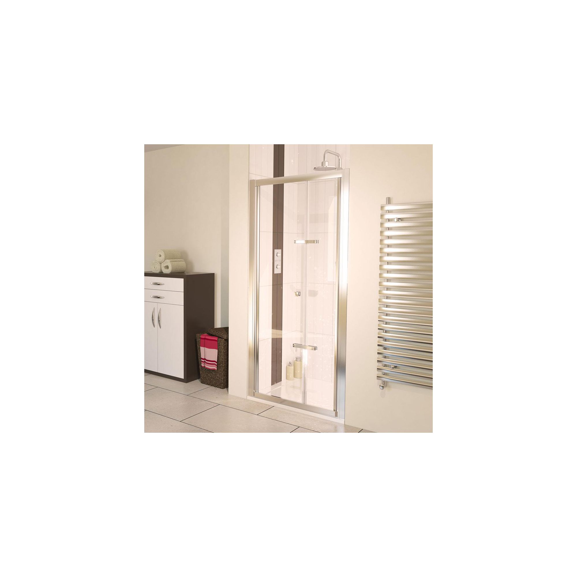 Aqualux AQUA6 Bi-Fold Shower Door, 760mm Wide, Polished Silver Frame, 6mm Glass at Tescos Direct