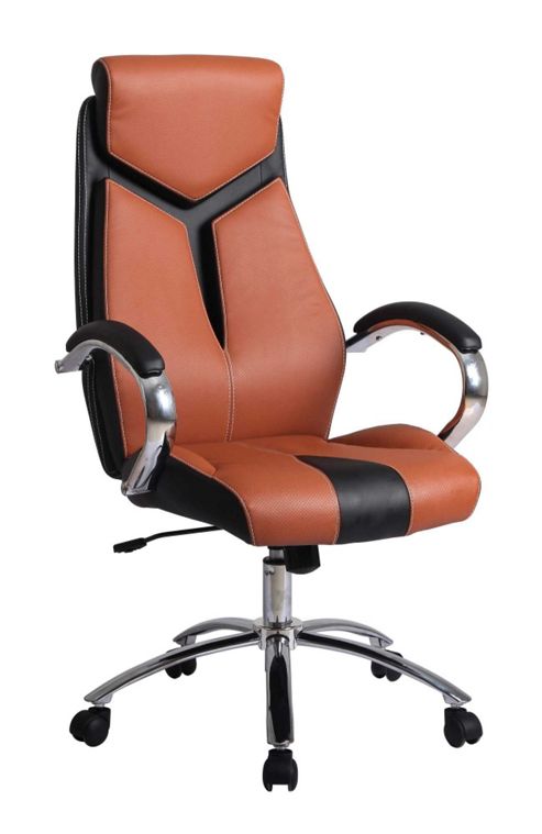 Image of Fully Adjustable Padded Desk Swivel Office Chair - Brown Faux Leather