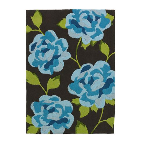 Image of Think Rugs Hong Kong Brown/blue Tufted Floral Rug - 150 Cm X 230 Cm (4 Ft 11 In X 7 Ft 6 In)