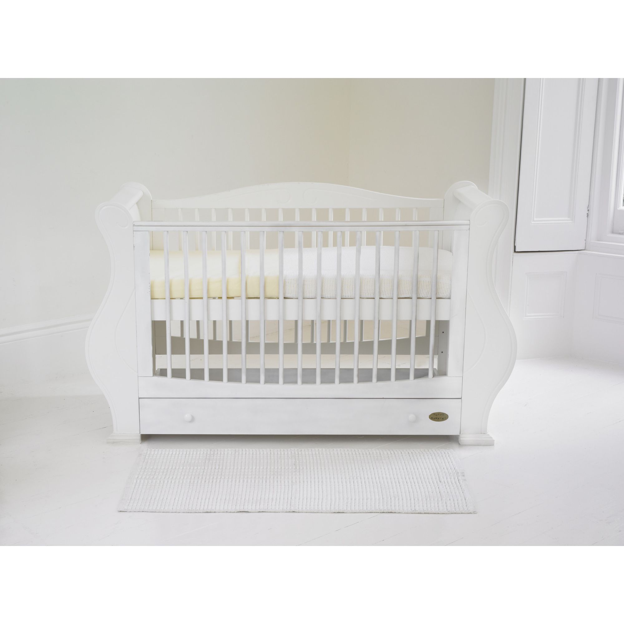 Tutti Bambini Louis Sleigh Cot Bed with Drawer in White at Tesco Direct