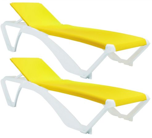 Image of Resol Marina Sun Lounger - White Frame With Yellow Canvas Material - X2 Loungers