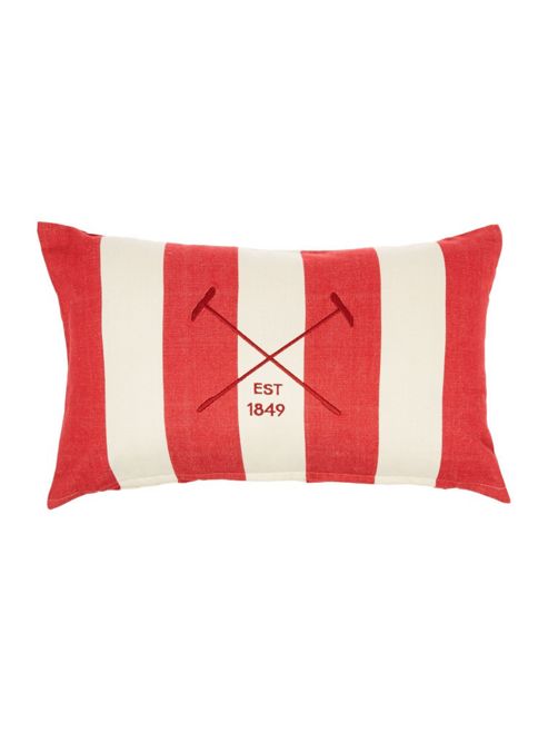 Image of Linea Embroidered Logo Red Striped Cushion