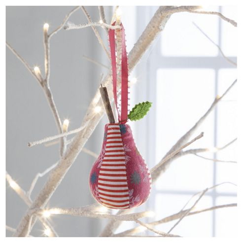 Image of Gisela Graham Fabric Pear Snowflake Design Hanging Decoration