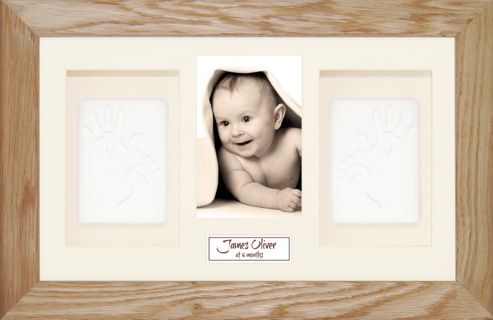 Image of Babyrice Soft Clay Dough Baby Handprints Footprints Kit With Display Frame Solid Oak - Cream - White