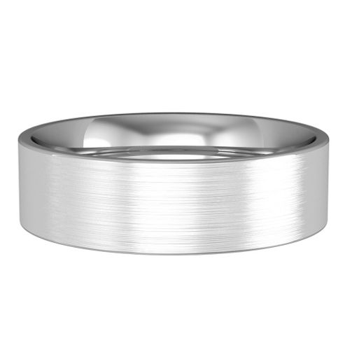 18ct White Gold 6mm Flat Court Satin-Brushed Wedding Ring