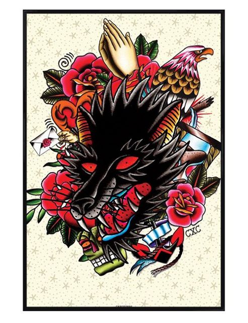 Image of Cardxcore Gloss Black Framed Wolf Montage Poster