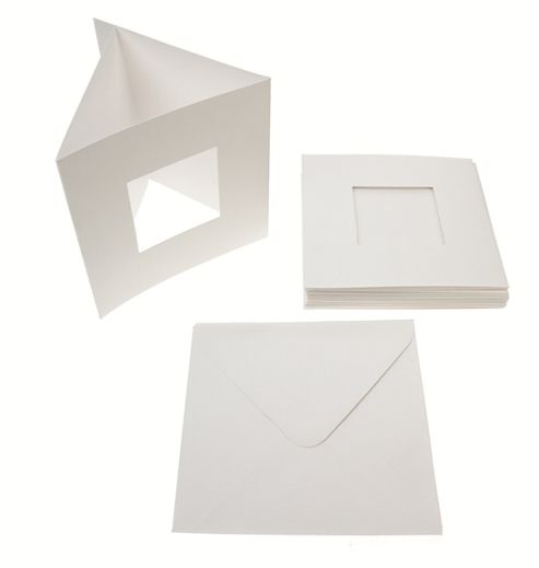 Image of Square Tri Fold Photo Aperture Card Blanks 300gsm 10pk - White
