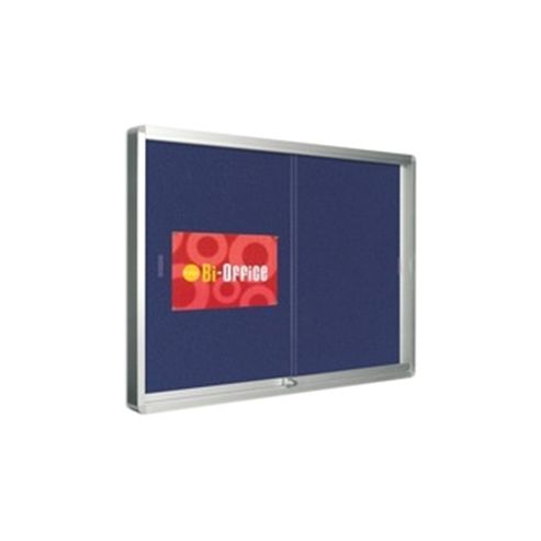 Image of Bi-office Lockable Glazed Display Case 1000x700mm Blue Felt Aluminium Frame Vt690107160