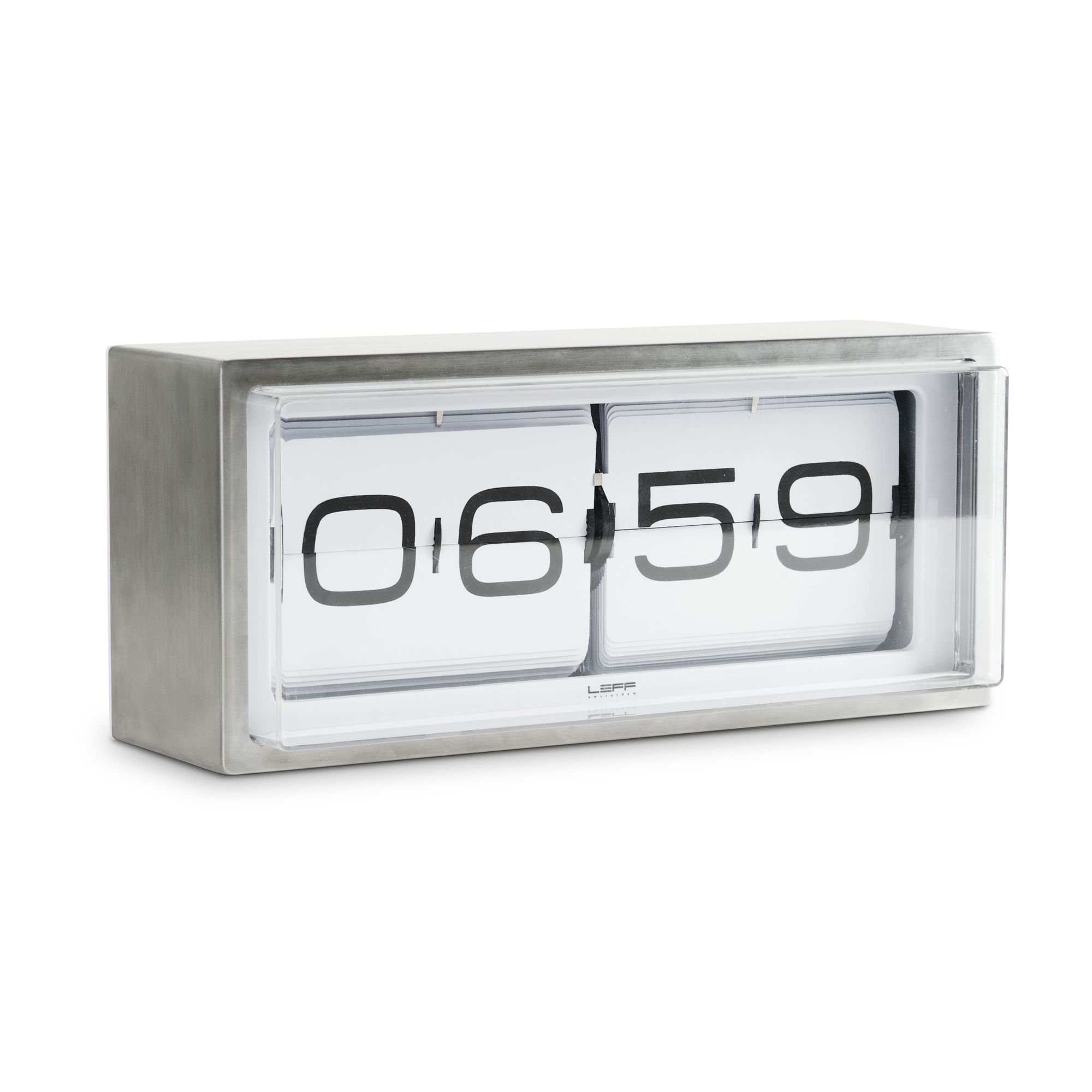 Leff Brick Wall/Desk Clock with White Dial in Grey Stainless Steel - AM/PM at Tesco Direct