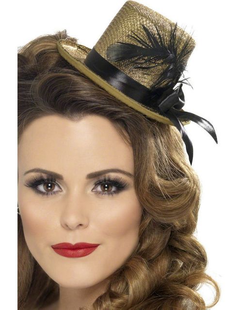 Image of Gold Mini Top Hat With Feather
