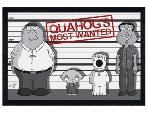 Image of Black Wooden Framed Family Guy Quahog's Most Wanted Poster