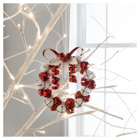 Image of Gisela Graham Jingle Bell Wreath Red White Hanging Decoration